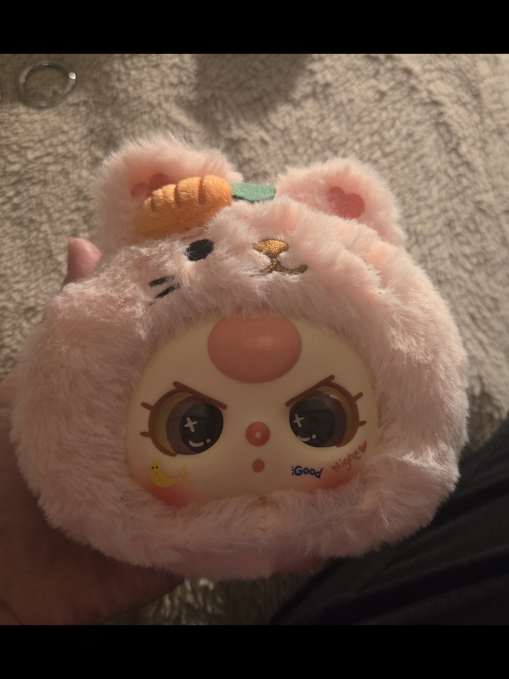 Pink Plush Bunny-Faced Kids Squishy Toy with Carrot Accent